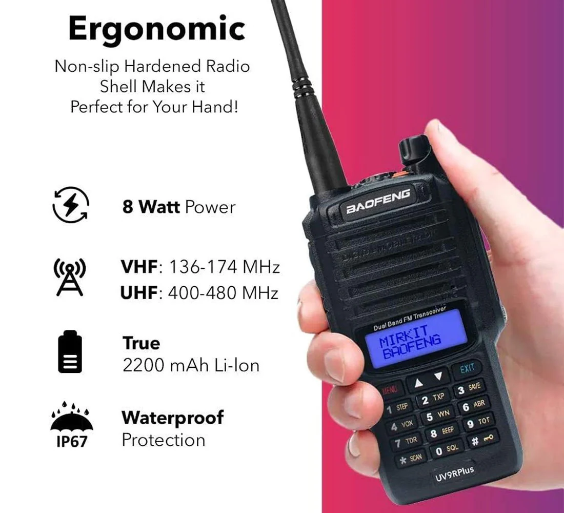 Baofeng 10W UV-9R Walkie Talkie Radio Handheld 8-15km IP67 Portable Radio Dust Cold Waterproof Radio - Image 2