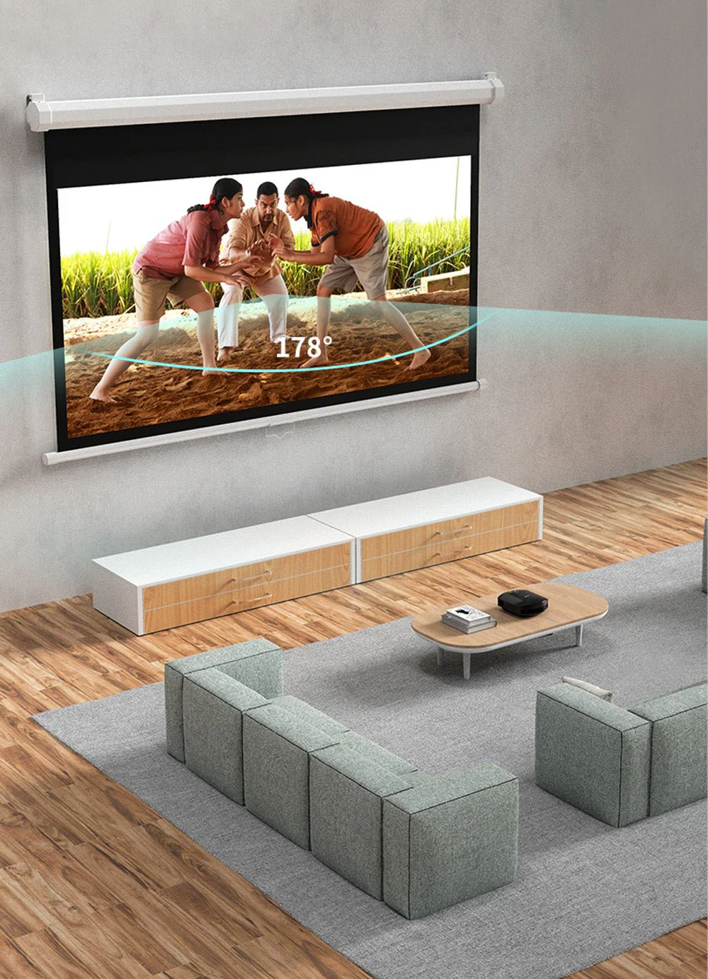 CRONY 72 Inch 4:3 Anti-Light Projection Screen Widescreen Projector Manual Pull Down Projection Screen - Image 3