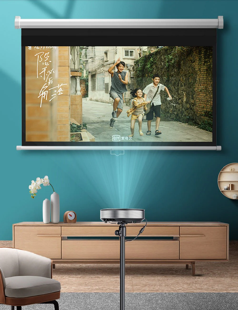 CRONY 72 Inch 4:3 Anti-Light Projection Screen Widescreen Projector Manual Pull Down Projection Screen - Image 4