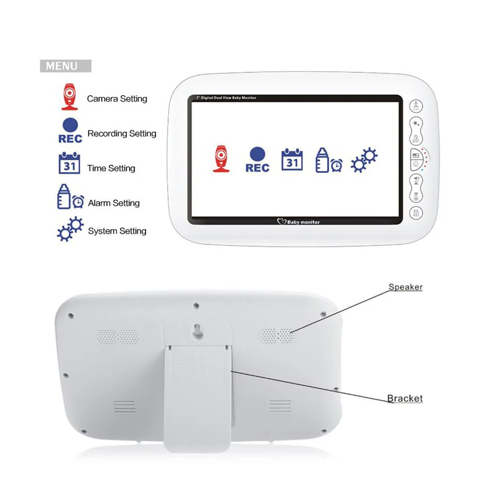 7inch TFT LCD Baby Monitor Infrared Night Vision IR LED Temperature Detection Two Way Talk Baby Camera - Image 6