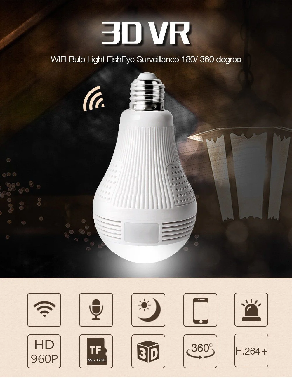 CRONY B13-I-V2 Wi-Fi Globe Panoramic 960p Wireless Panoramic Ip 3d Vr Camera Wifi Bulb Light Fisheye Surveillance - Image 10