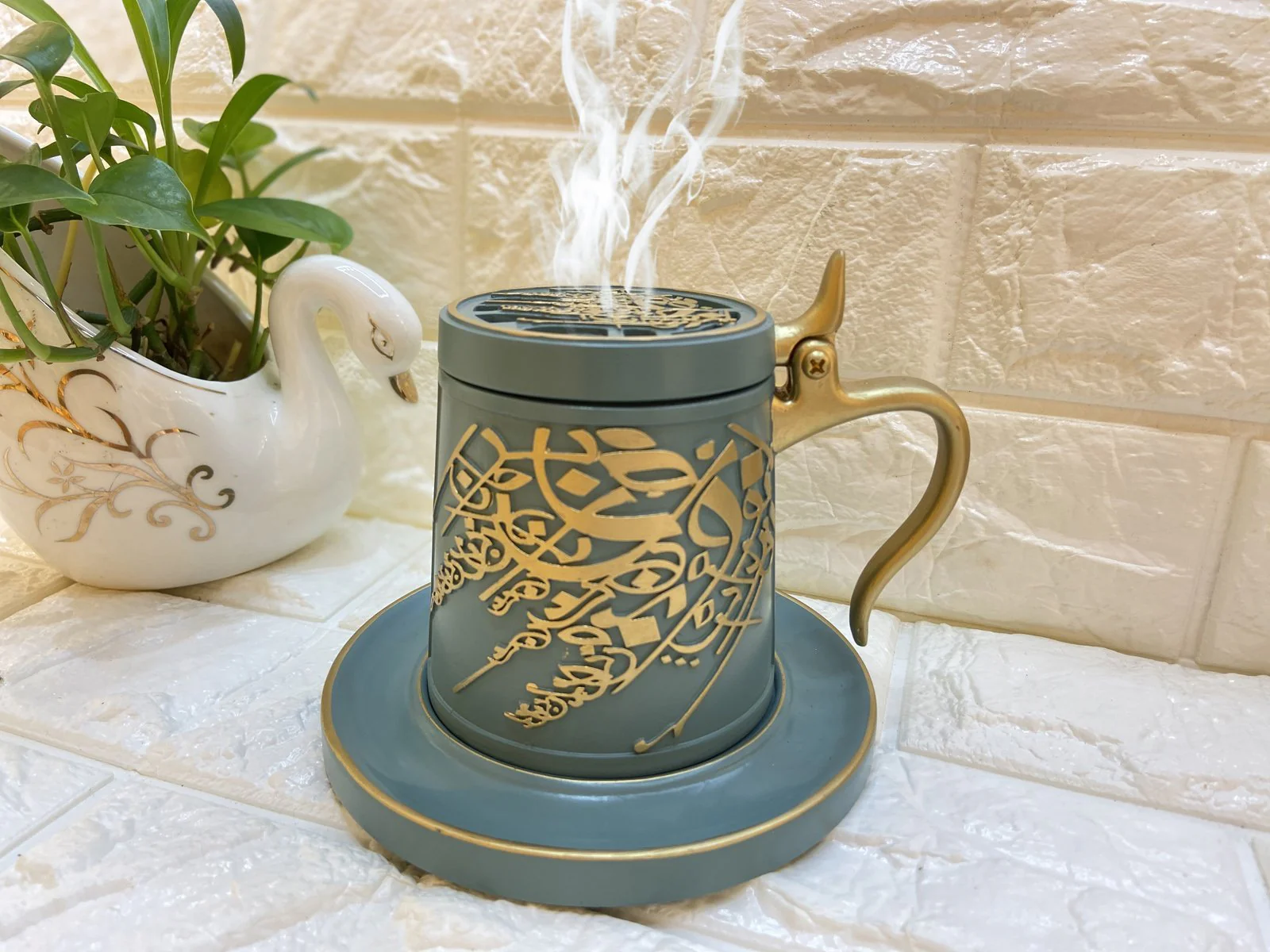 Bakhoor Big teacup Bukhoor Dukhoon Portable Incense Burner-green - Image 5