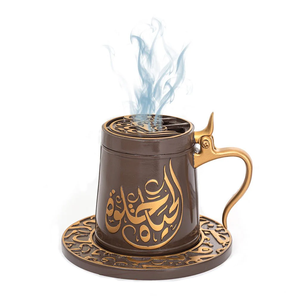 Bakhoor Big teacup Bukhoor Dukhoon Portable Incense Burner-Brown