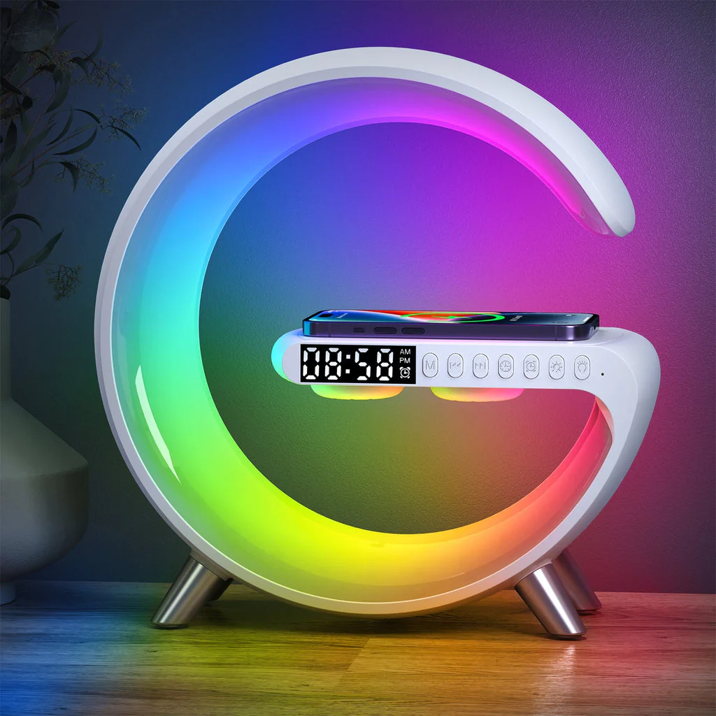 BT large G table lamp with clock strap, Wireless Charging Device with Digital Sunrise - Image 8