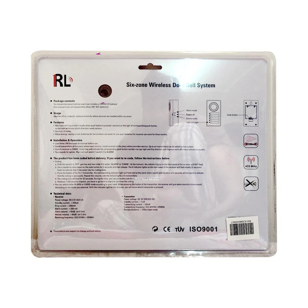 RL-05060 doorbell 6in1 doorbell The Six Zone Wireless Door Bell with Patented Power-Saving Technology - Image 3