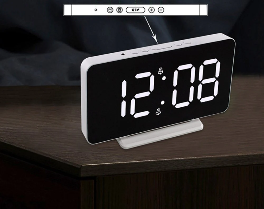 CRONY 0S-002 LED Clock Digital Clock Student Makeup Mirror Smart Electronic Bedside Alarm Clock Watch Calendar - Image 10