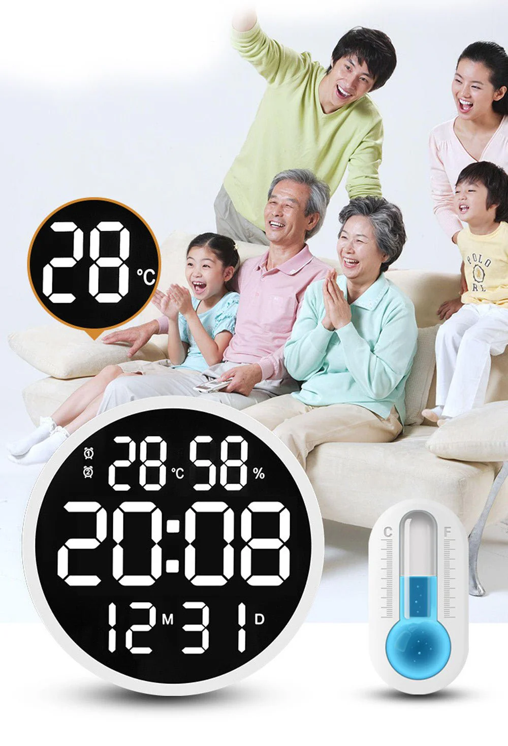 CRONY 6620 Wall clock 12 Inch LED Large Number Digital Wall Clock Temperature And Humidity Electronic Clock - Image 11