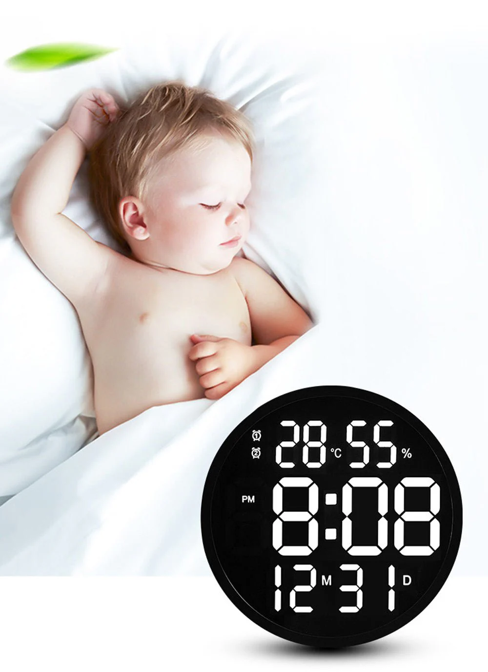 CRONY 6620 Wall clock 12 Inch LED Large Number Digital Wall Clock Temperature And Humidity Electronic Clock - Image 12