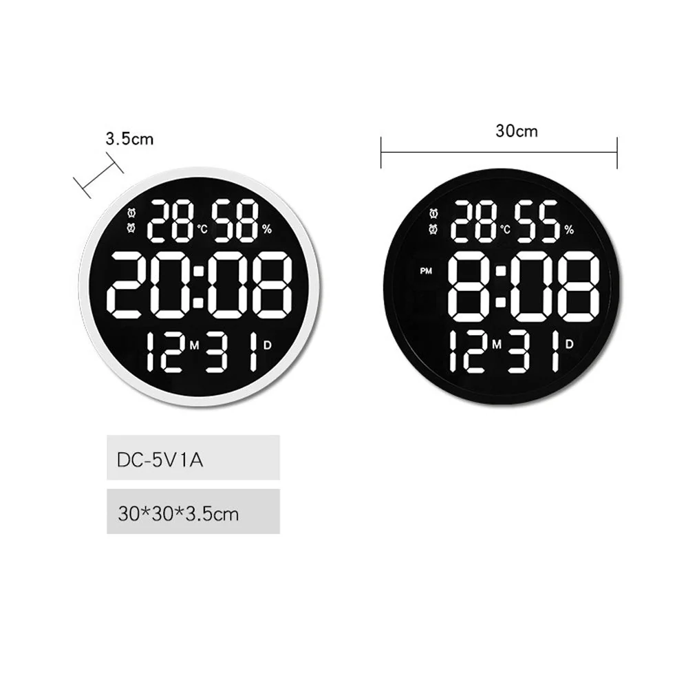CRONY 6620 Wall clock 12 Inch LED Large Number Digital Wall Clock Temperature And Humidity Electronic Clock - Image 13