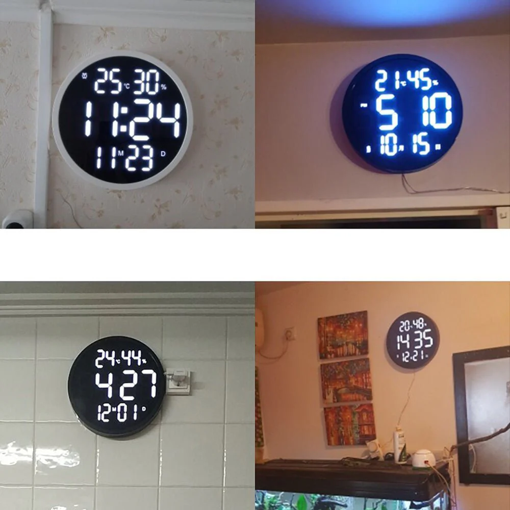 CRONY 6620 Wall clock 12 Inch LED Large Number Digital Wall Clock Temperature And Humidity Electronic Clock - Image 3