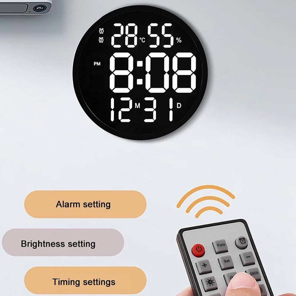 CRONY 6620 Wall clock 12 Inch LED Large Number Digital Wall Clock Temperature And Humidity Electronic Clock - Image 4