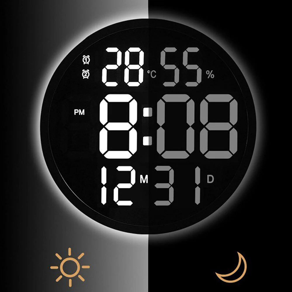 CRONY 6620 Wall clock 12 Inch LED Large Number Digital Wall Clock Temperature And Humidity Electronic Clock - Image 5