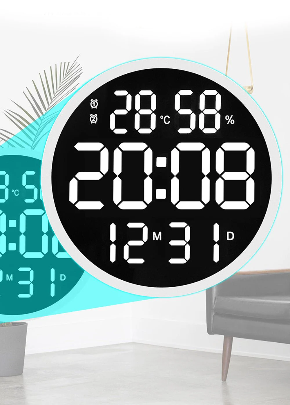 CRONY 6620 Wall clock 12 Inch LED Large Number Digital Wall Clock Temperature And Humidity Electronic Clock - Image 9