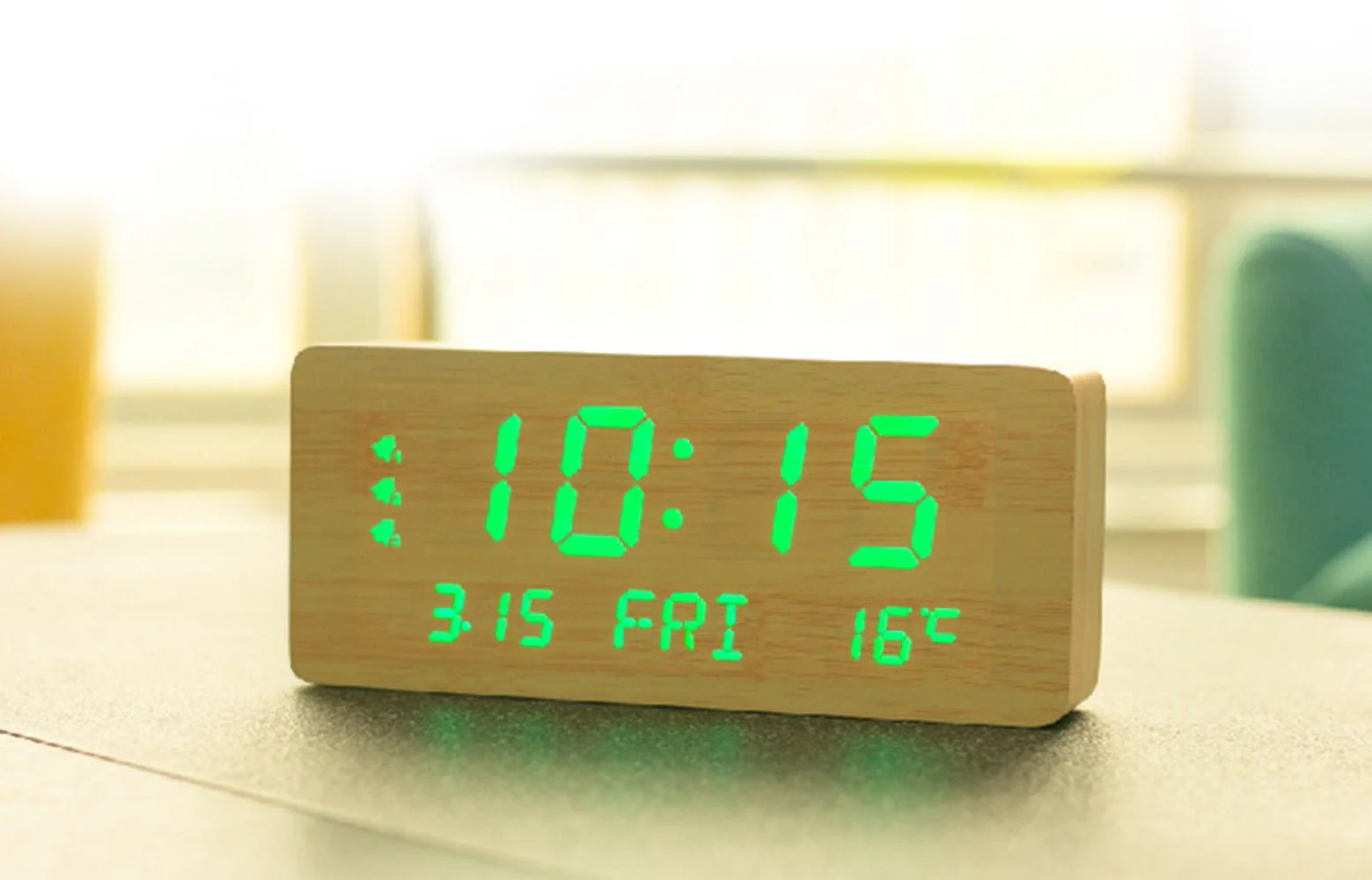 CRONY 1501 LED Perpetual Calendar Week Wooden Alarm Clock Thermometer Weekday Alarm Clock - Image 3