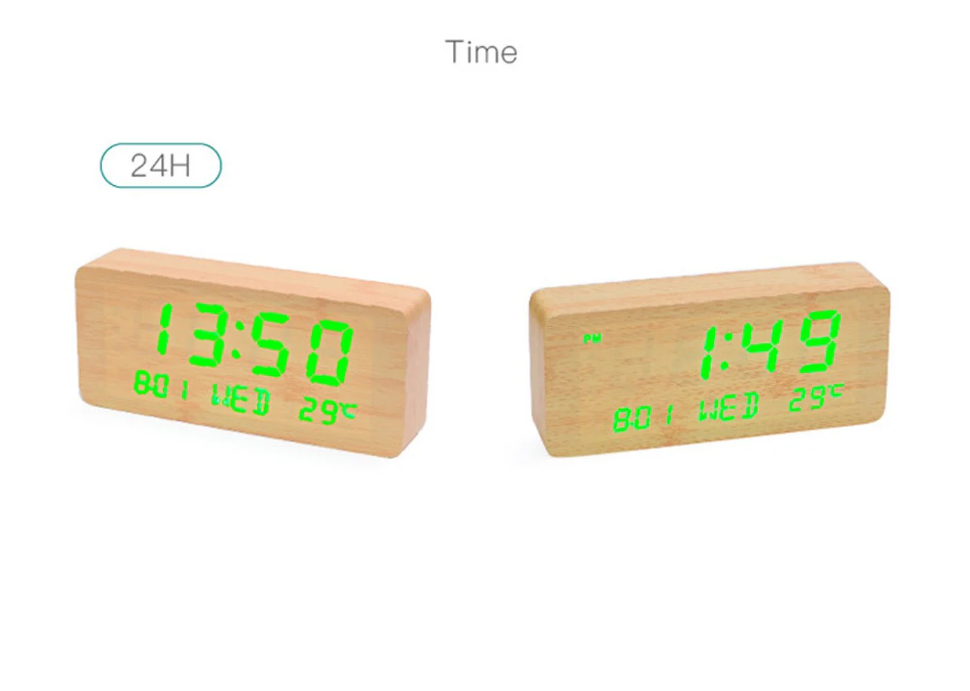 CRONY 1501 LED Perpetual Calendar Week Wooden Alarm Clock Thermometer Weekday Alarm Clock - Image 6