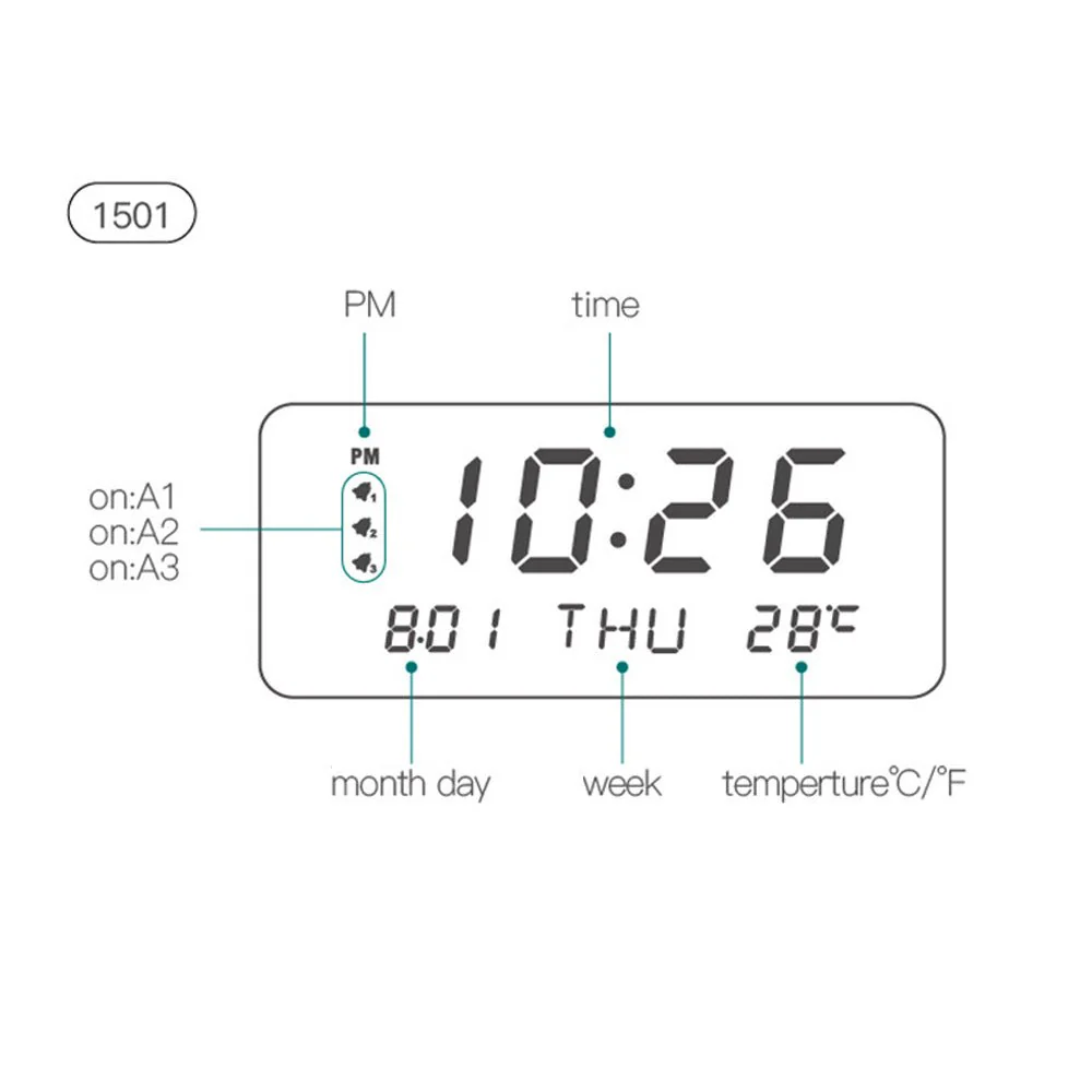 CRONY 1501 LED Perpetual Calendar Week Wooden Alarm Clock Thermometer Weekday Alarm Clock - Image 7