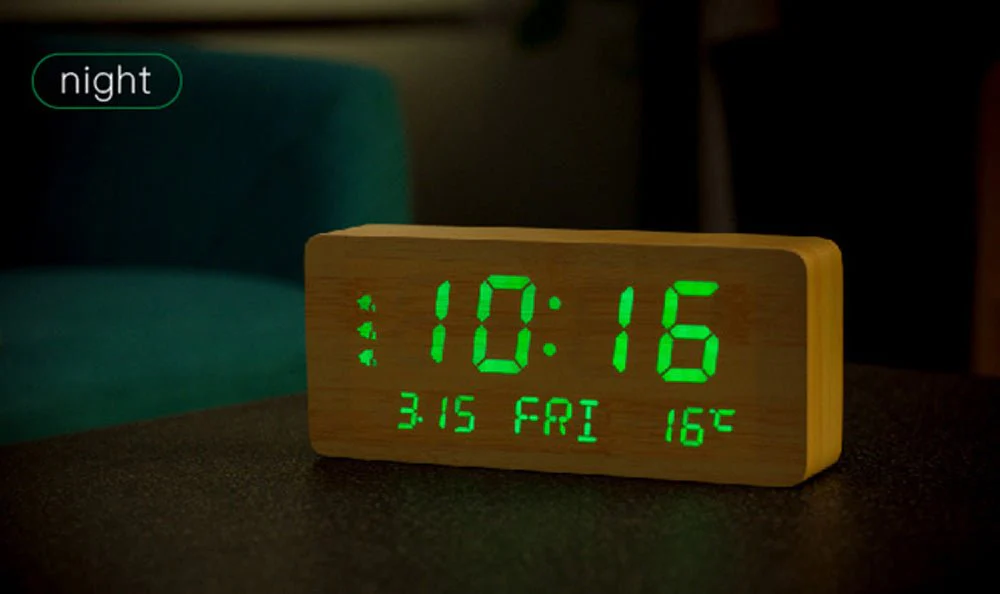 CRONY 1501 LED Perpetual Calendar Week Wooden Alarm Clock Thermometer Weekday Alarm Clock - Image 8
