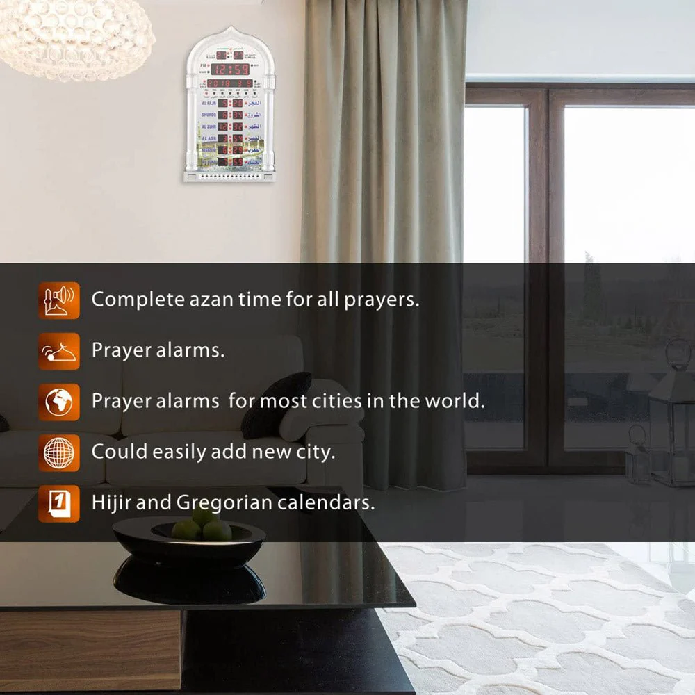 CRONY 4008PRO AZAN Clock AL-HARAMEEN Azan Clock Led Prayer Clock Wall Clock Read Home Office Mosque Digital Azan Clock - Image 6