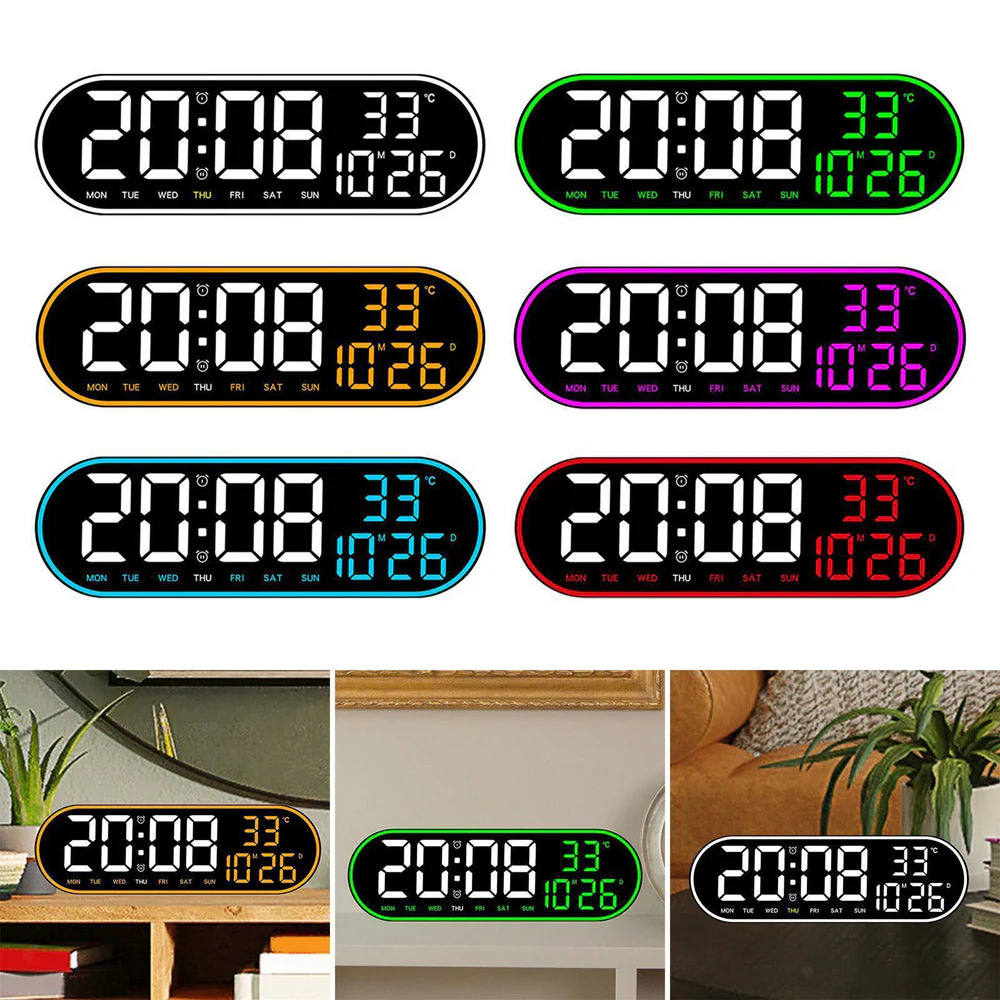 CRONY 8021 Clock Digital Wall Clock Alarm Clock Wall Mounted Adjustable Temperature Digital Clock Remote Control for Home - Image 8