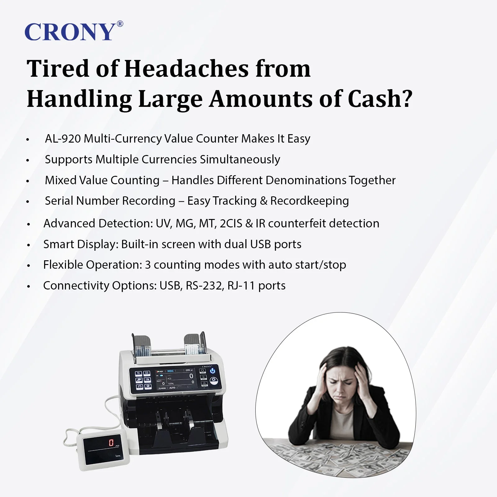 CRONY Banknote Verifiers AL-920 high quality Dual Multi-Currency Value Counter machine Money Counter - Image 18