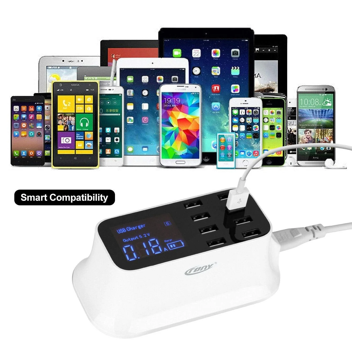 CRONY YC-CDA19 8-Port USB Charger Adapter Desktop Wall Charger Smart LED Display - Image 7