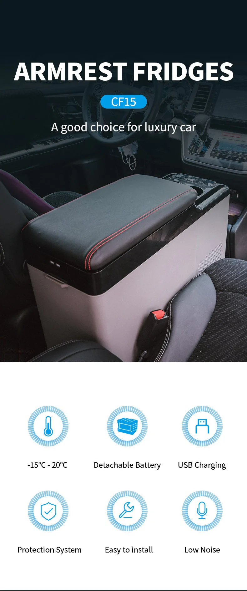 CRONY CF15 15L Vehicle Refrigerator with APP DC 12V  for centre armrest in car truck refrigerator with battery - Image 6