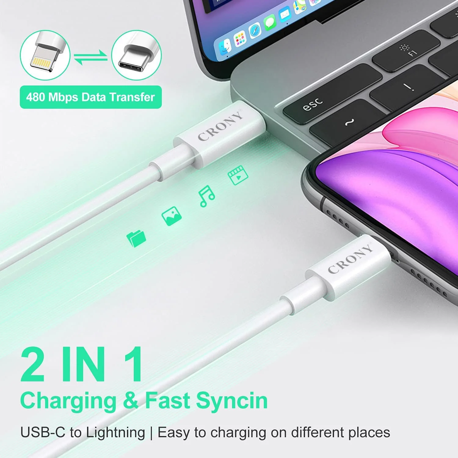 CRONY CR-001 Support Quick Charge&Data C-Lighting Cable 3A - Image 8