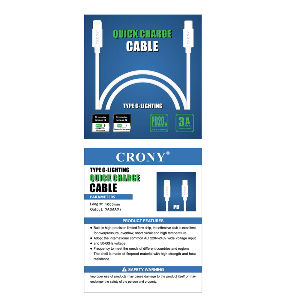 CRONY CR-001 Support Quick Charge&Data C-Lighting Cable 3A - Image 9