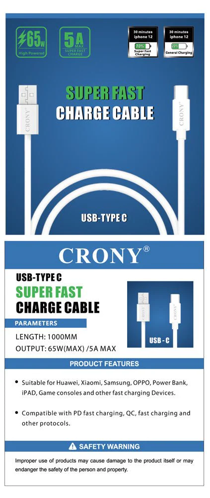 CRONY CR-002 Support Super Fast Charge&Data U-C Cable 5A - Image 9