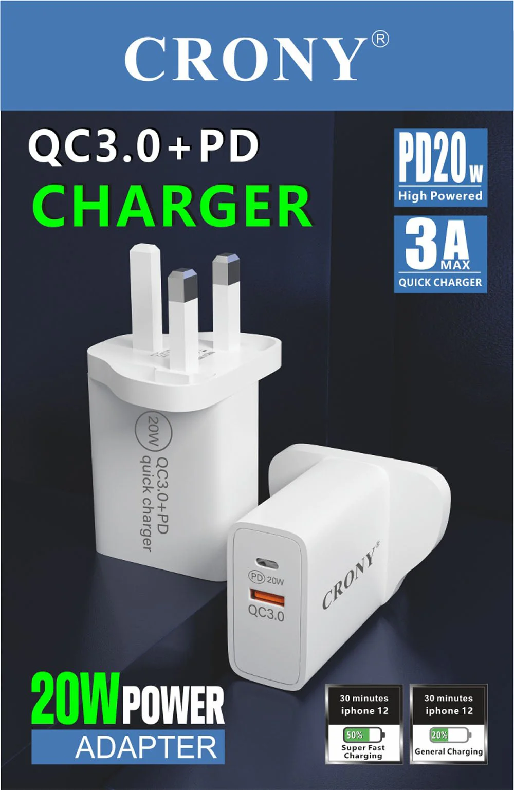 CRONY CR-004 PD20W+QC3.0 Fast Charger - Image 3
