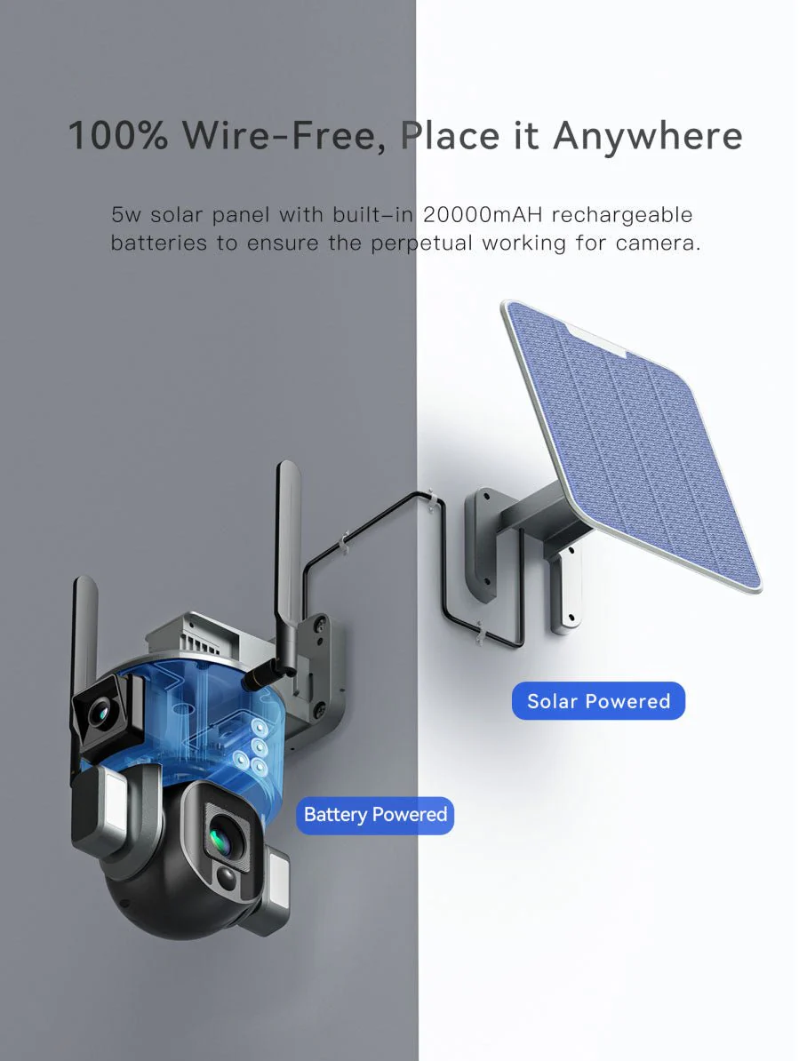 CRONY D5 4G-4K-8MP Solar Dual Linkage Battery PTZ Camera  8MP Wireless CCTV Camera Outdoor IP66 Waterproof Solar Dual Camera - Image 7