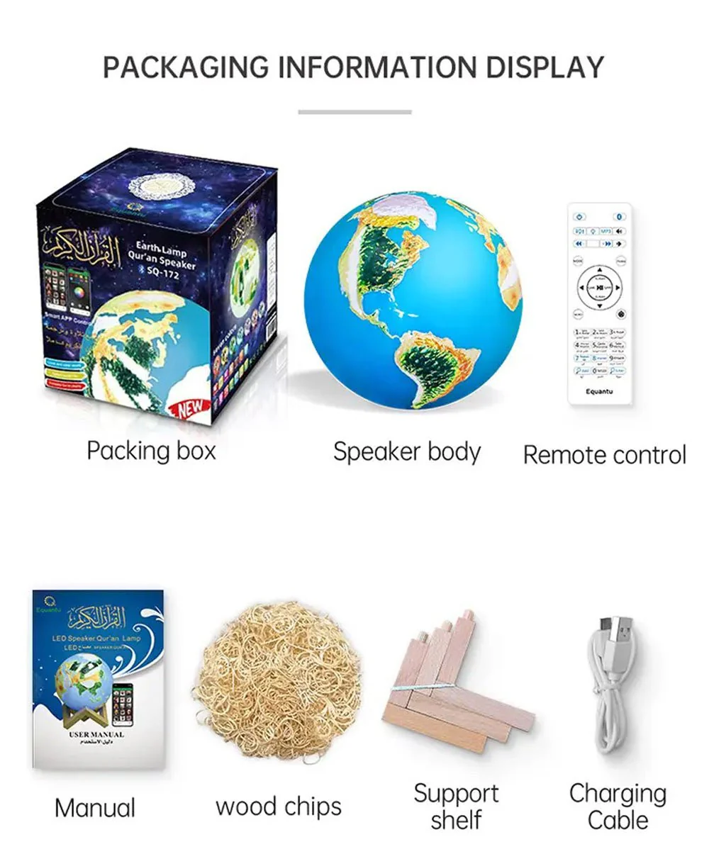 CRONY Equantu Sq-172 The New Fashion Earth Touch Lamp Portable Quran Bluetooth Speaker With App Control Light - Image 10