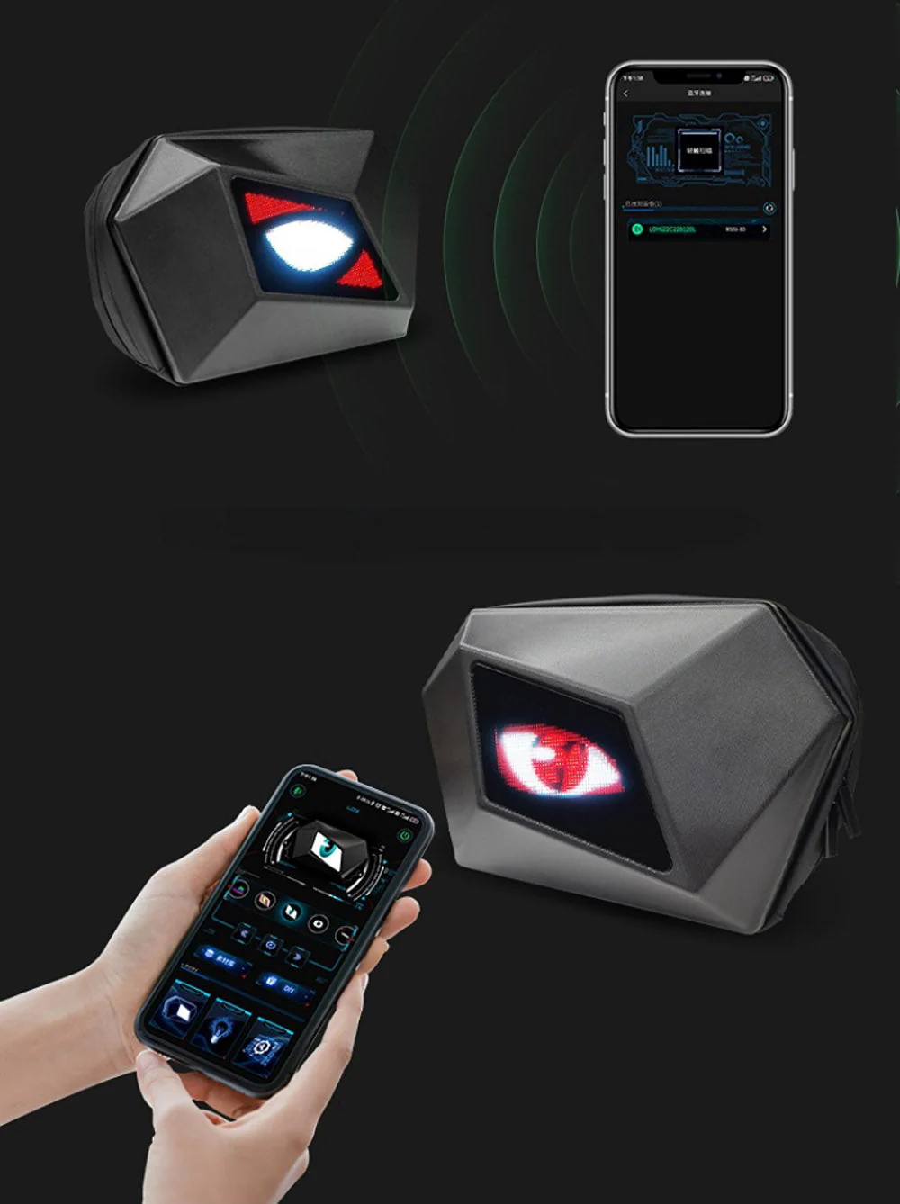 CRONY Eye of the devil LED Display Backpack Devil's Eye Travel Bag Bluetooth Waterproof Hard Shell Cool Motorcycle Riding Led Knight Backpacks - Image 14