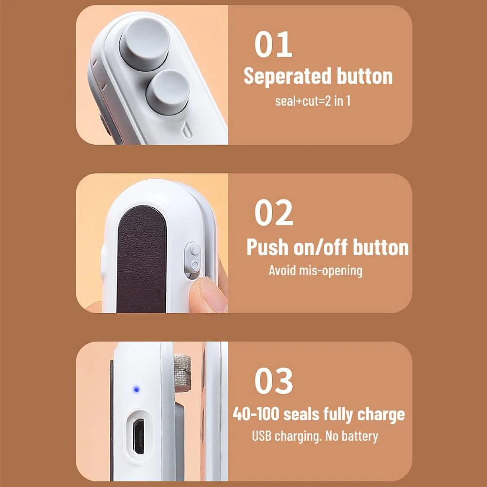 CRONY F2 Dual purpose mini sealer Mini Bag Sealer 2 in 1 Seal Cutter Heat Sealers USB Charging Portable Bag Resealer - Image 5