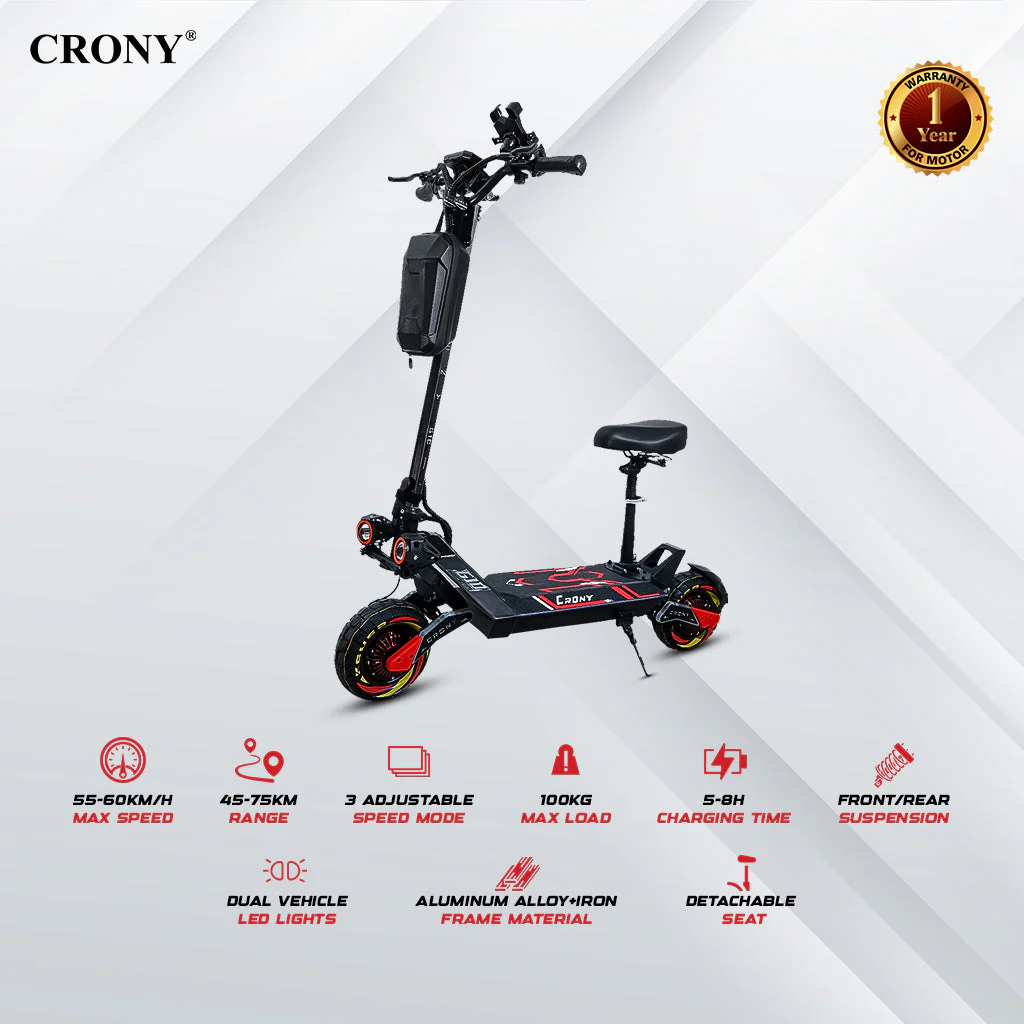 CRONY G10 Electric Scooter 1500Wx2 Motors 48V/25AH Battery 45-75KM Range Oil Brakes Front/Rear Suspension 10" Off-Road Tires Scooter Front Bag - Image 3