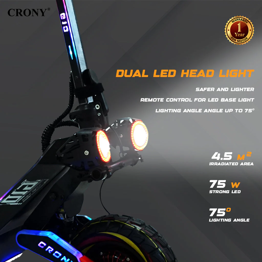 CRONY G10 Electric Scooter 1500Wx2 Motors 48V/25AH Battery 45-75KM Range Oil Brakes Front/Rear Suspension 10" Off-Road Tires Scooter Front Bag - Image 7