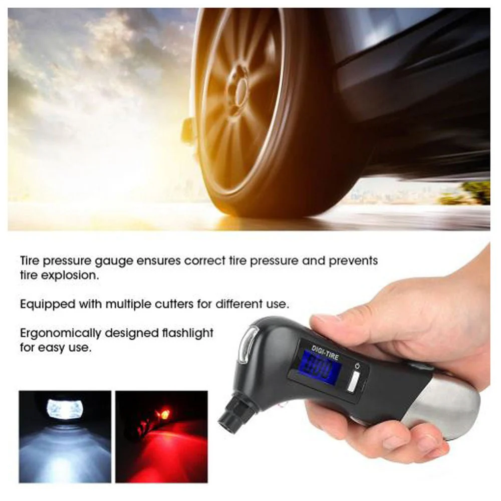 CRONY  JZ-405C Tire Pressure Measuring Mini LED Flashlight Torch Multifunction Emergency lamp - Image 3