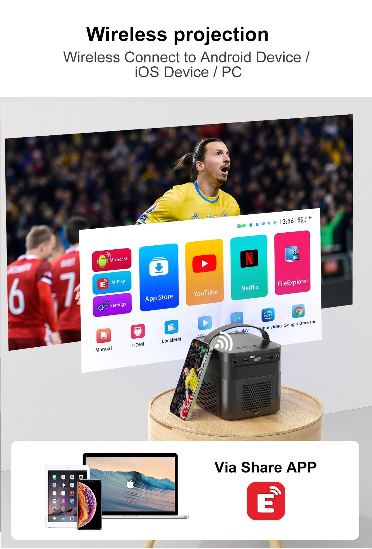 CRONY K5+ upright Projector with BT speaker 3D Smart DLP Projector 800 ANSI Lumens 1080P Portable Outdoor DLP 4k Projector - Image 11