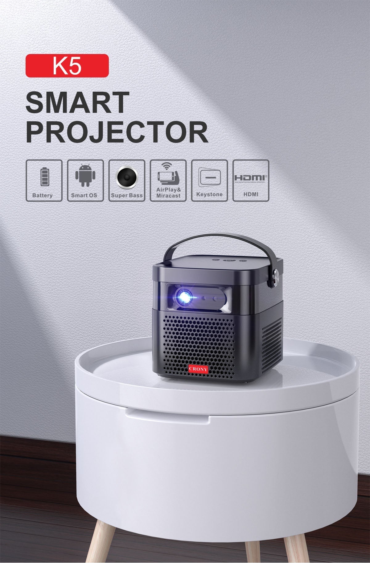 CRONY K5+ upright Projector with BT speaker 3D Smart DLP Projector 800 ANSI Lumens 1080P Portable Outdoor DLP 4k Projector - Image 23