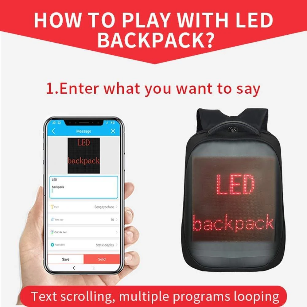 CRONY LED display backpack us-b002 LED Fashion Novelty Smart Style waterproof Laptop Backpack Creative Christmas Gift School Bag - Image 6