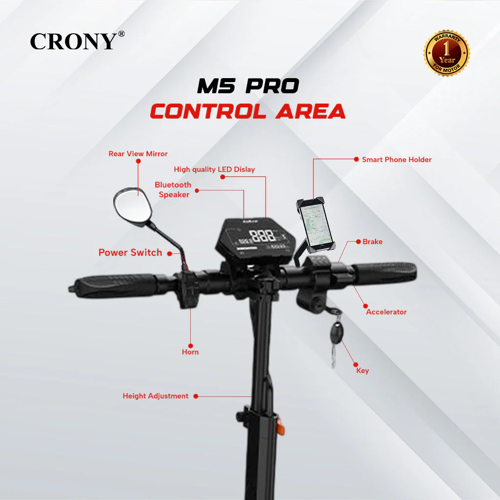 CRONY M5 Pro Electric Scooter for Adults Kids 1500W High-Speed E-Scooter with Bluetooth Speaker App Connectivity IPX4 Waterproof 120KG Max Load - Image 6