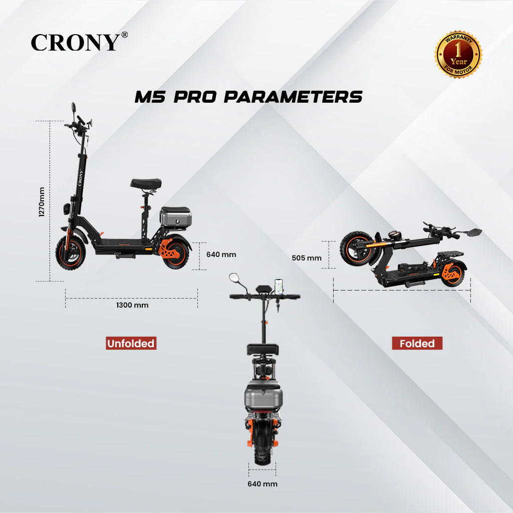 CRONY M5 Pro Electric Scooter for Adults Kids 1500W High-Speed E-Scooter with Bluetooth Speaker App Connectivity IPX4 Waterproof 120KG Max Load - Image 8