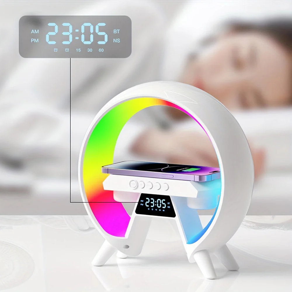CRONY New G table lamp BT speaker with clock & wireless charge  Atmosphere Lamp Speaker, Dimmable Night Light Lamp Alarm Clock With Music Sync - Image 10