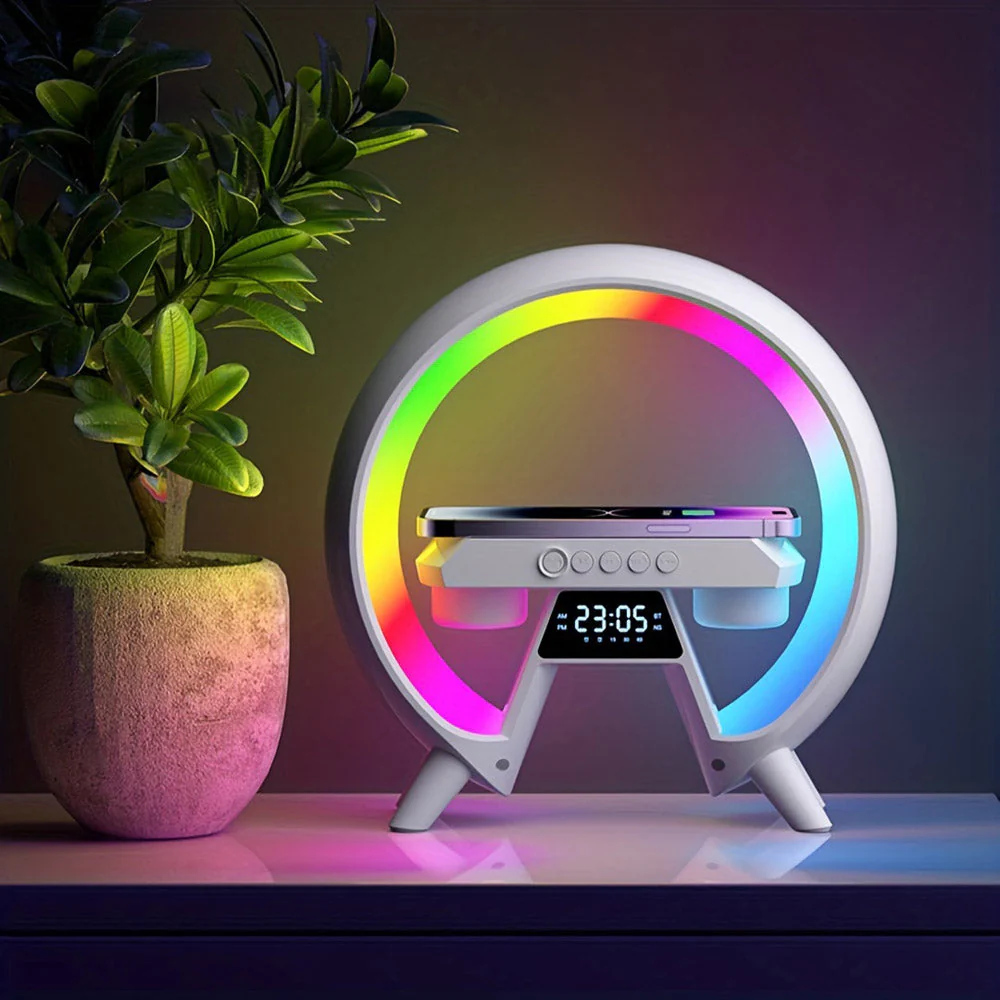 CRONY New G table lamp BT speaker with clock & wireless charge  Atmosphere Lamp Speaker, Dimmable Night Light Lamp Alarm Clock With Music Sync - Image 3