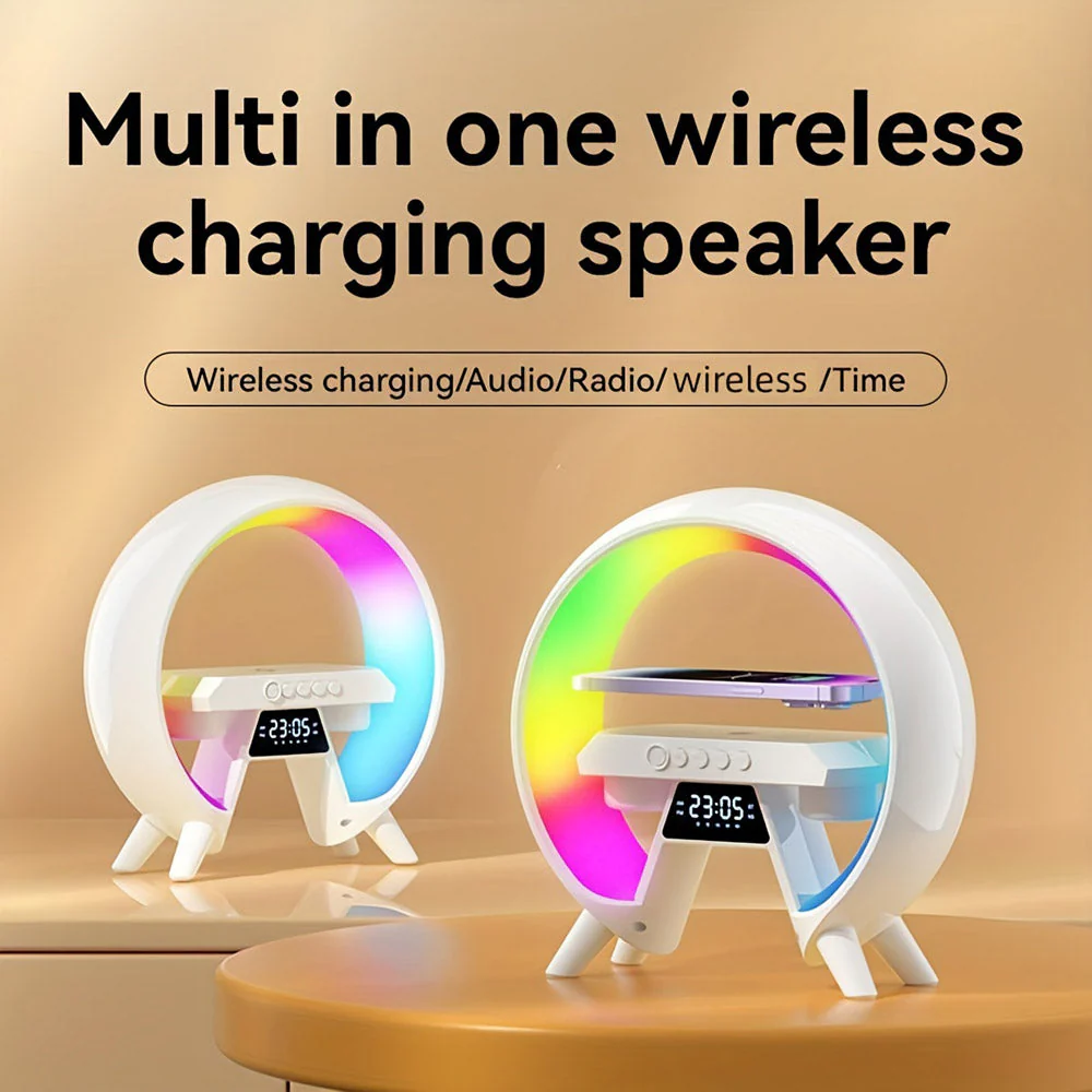 CRONY New G table lamp BT speaker with clock & wireless charge  Atmosphere Lamp Speaker, Dimmable Night Light Lamp Alarm Clock With Music Sync - Image 4