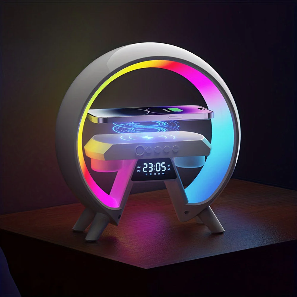 CRONY New G table lamp BT speaker with clock & wireless charge  Atmosphere Lamp Speaker, Dimmable Night Light Lamp Alarm Clock With Music Sync - Image 5