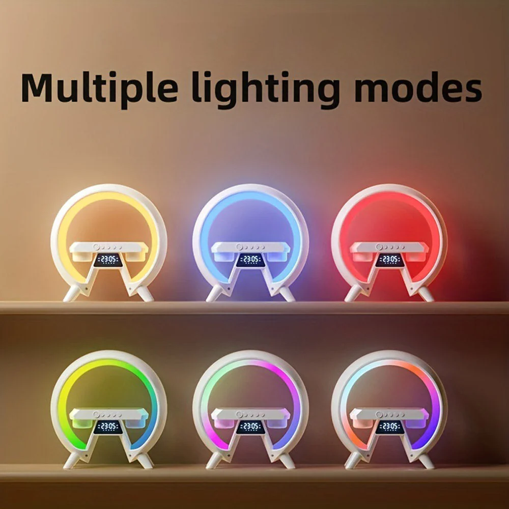 CRONY New G table lamp BT speaker with clock & wireless charge  Atmosphere Lamp Speaker, Dimmable Night Light Lamp Alarm Clock With Music Sync - Image 6
