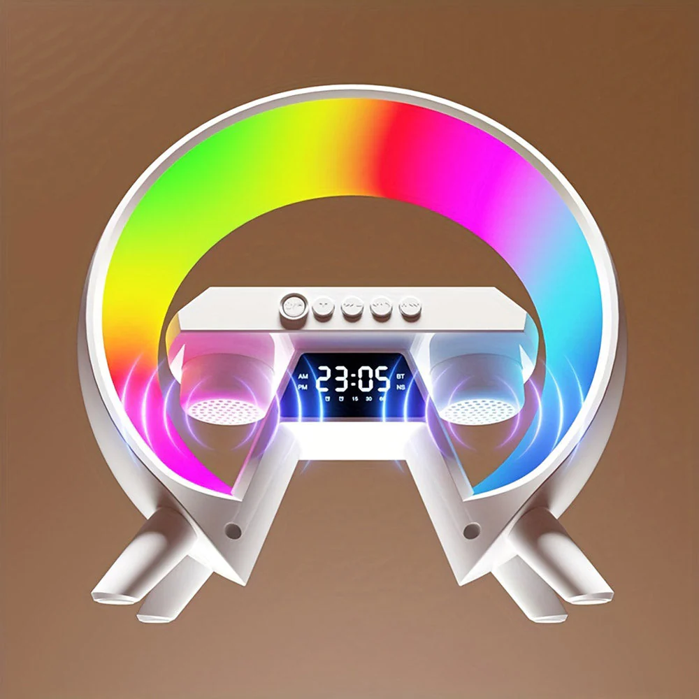 CRONY New G table lamp BT speaker with clock & wireless charge  Atmosphere Lamp Speaker, Dimmable Night Light Lamp Alarm Clock With Music Sync - Image 7