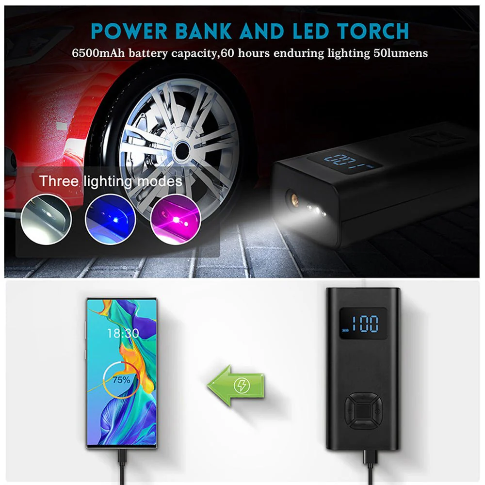 CRONY NEW Portable Electric Air Inflator 12v 150PSI Rechargeable 6500mAh Car Pump Tire Inflator Cordless Portable Compressor - Image 5
