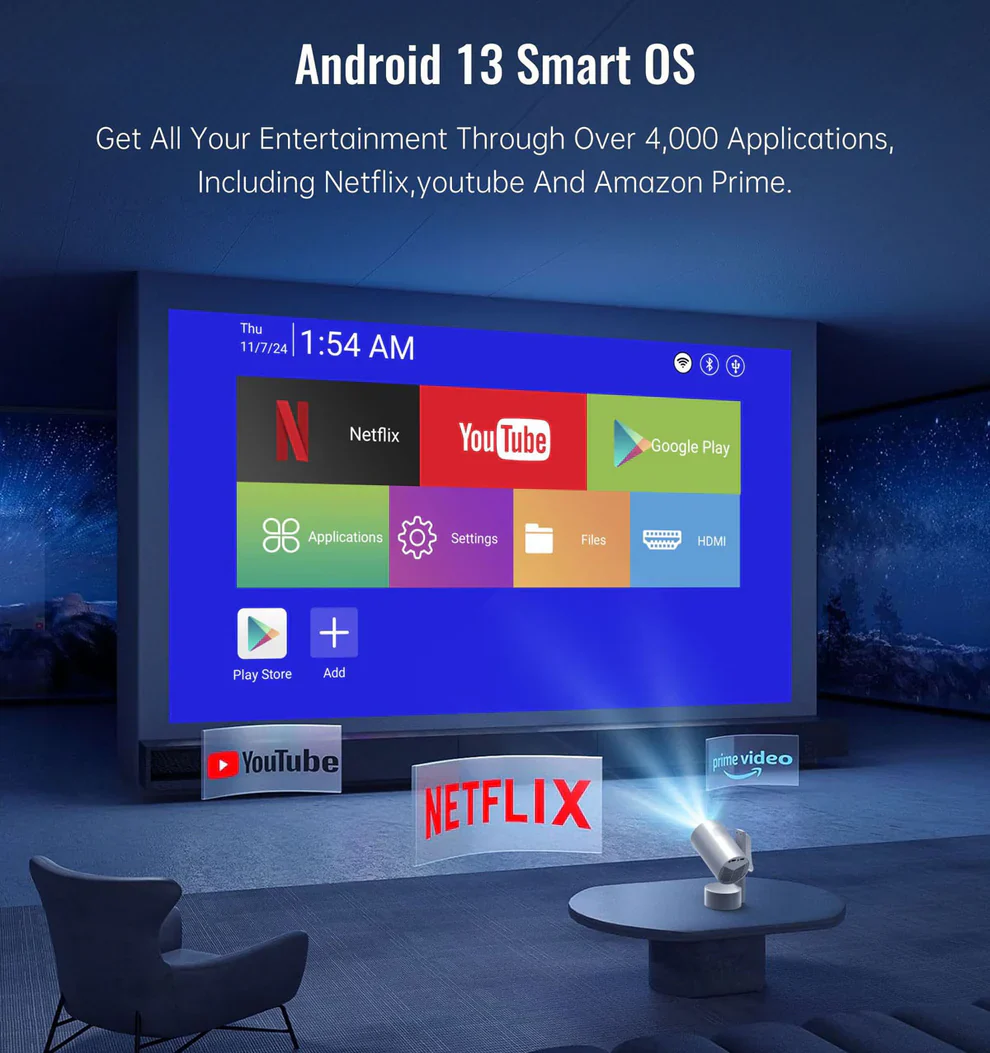 CRONY R3P Portable Mini Projector 1080P LED Smart Projector Supports 4K Decode Android with Built In Speakers - Image 10